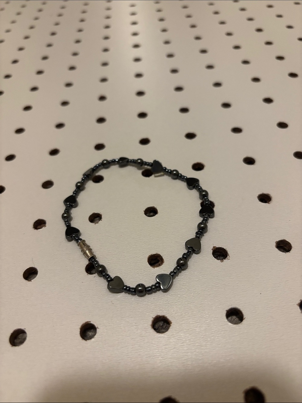 Kids Heart Bead Bracelet in Dark Gray - Cute Stretch Bracelet